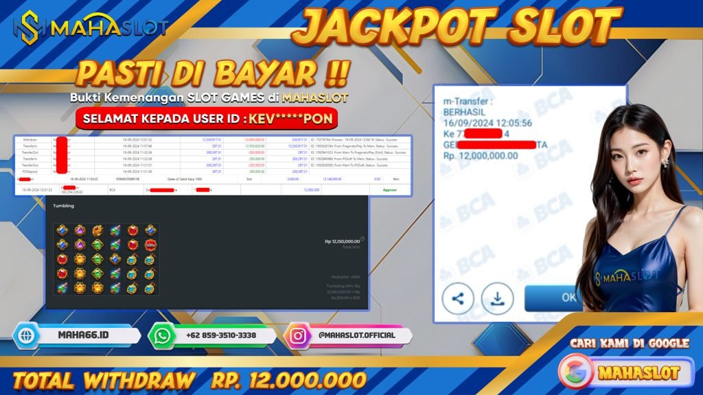 MAHASLOT JACKPOT SLOT GATES OF GATOT KACA X1000 Rp. 12.000.000,- LUNAS