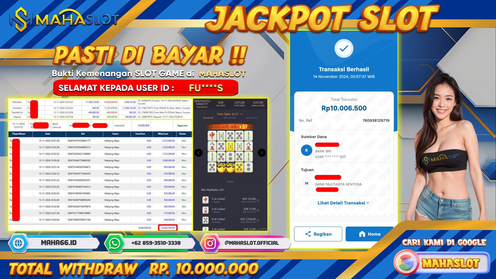 MAHASLOT JACKPOT SLOT MAHJONG WAYS Rp. 10.000.000,- LUNAS