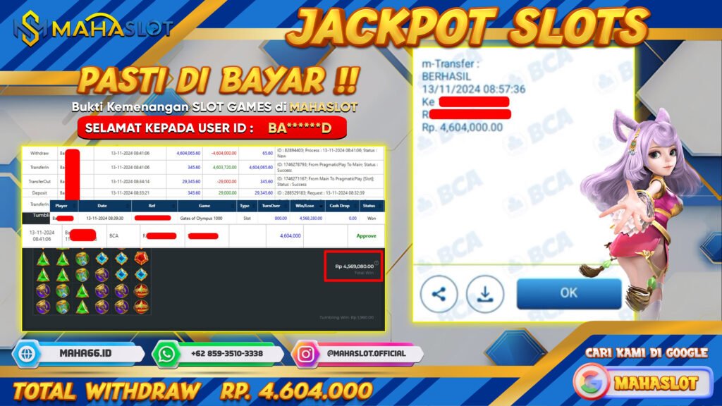 MAHASLOT JACKPOT SLOT GATES OF OLYMPUS 1000 Rp. 4.604.000,- LUNAS