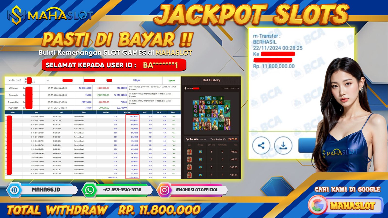 MAHASLOT JACKPOT SLOT THE GREAT SAFARI Rp. 11.800.000,- LUNAS