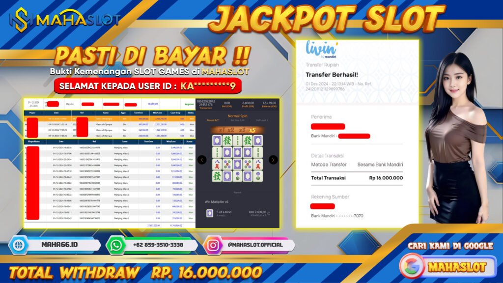 MAHASLOT JACKPOT SLOT GAMES MAHJONG WAYS Rp. 16.000.000,- LUNAS