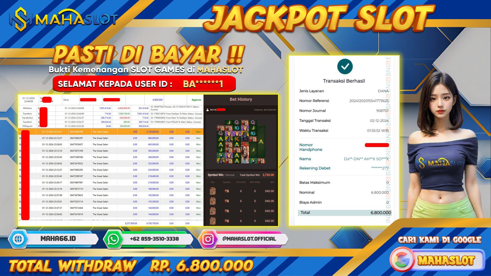 MAHASLOT JACKPOT SLOT GAMES THE GREAT SAFARI Rp. 6.800.000,- LUNAS